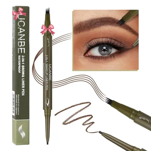 #sohochic UCANBE Eyebrow Pen, Dual-Ended Eyebrow Pencil with 4-Fork-Tip & Gel Eyeliner for Women, Eye Brow Pen with Gel Eyeliner Pencil, Microblading Eyebrow Pencils with Hair Like Strokes, Light Brown Cosmetic Makeup Brow Kit,back to school