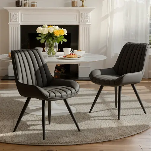 Modern Dining Chairs Set of 2/4, Comfy Dining Room Chairs with Thick Cushions, Upholstered Fabric Kitchen Side Chairs with Metal Legs, springtok
