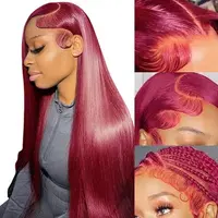BB Face Burgundy 99J Lace Front Wig Straight 13x6 HD Lace Frontal Wig Human Hair For Women Pre Plucked Red Colored Lace Wig 180% Density