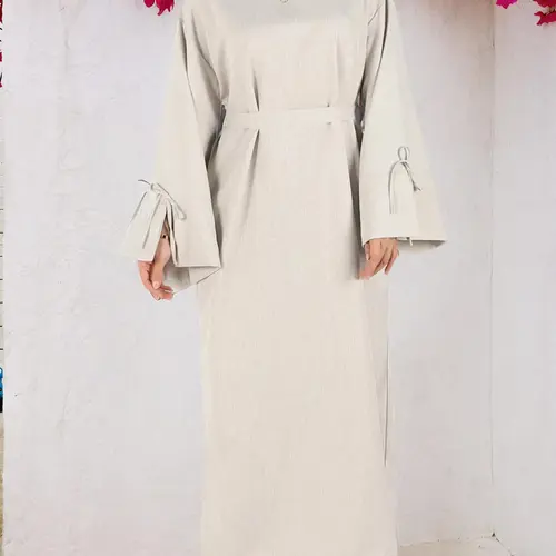 Women's Solid Belted Long-Sleeve Muslim Dress, Casual Modesty Round-Neck Dress for Daily Wear, Ladies Abaya, Islamic Clothing for All Seasons, Islamic Modesty Clothes