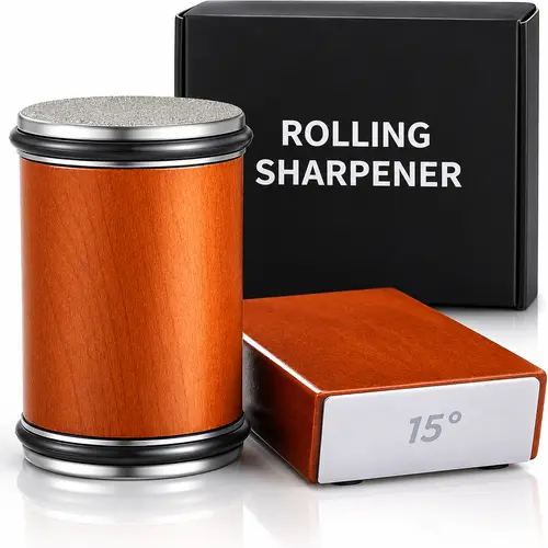 Portable Beechwood Kitchen Knife Sharpener Kit - Single Unit with Diamond Discs, Magnetic Hold, 15°&20° Angle Guide, Easy Use for Home, Kitchen Knives
