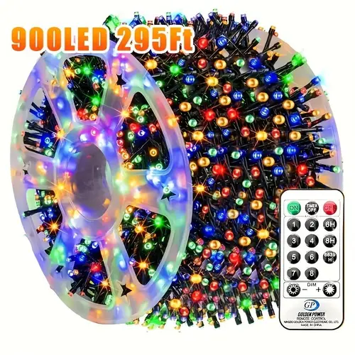 Hoodink 900-LED 295ft Christmas Light String - 8 Modes, Timer, Remote Control - Party Lighting Decoration, Outdoor Decorations, Light Up Garlands for Home Event Supplies, Home Decor