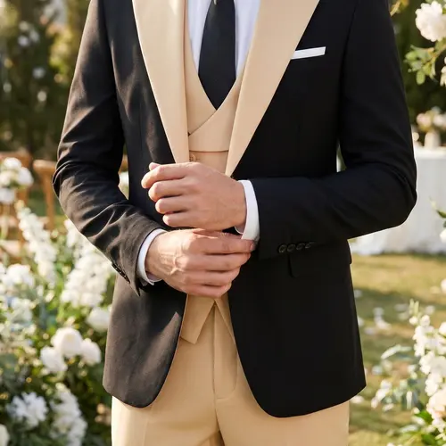 Men's Black 3-Piece Slim Fit Tuxedo, Formal Wear Suit Set with Long Sleeve Jacket for Weddings & Prom, Customized Menswear