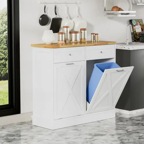 Topwin X-Type Double Door Garbage Cabinet – White Waste Bin Storage Organizer with Spacious Storage Modern Design Drawer Furniture Aesthetic Minimal,dorm essentials,home essentials