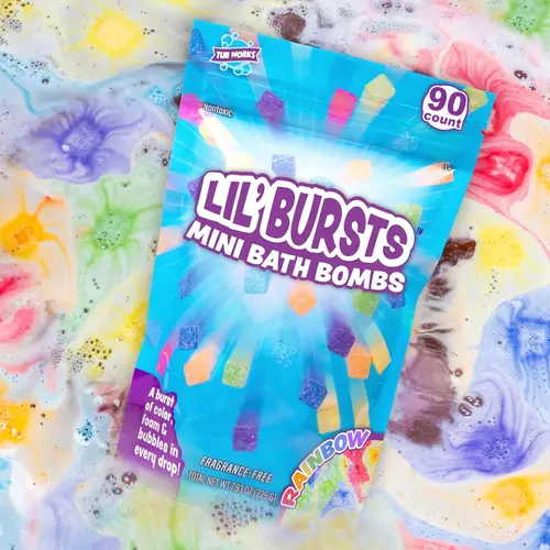 Tub Works Lil' Bursts Mini Bath Bombs for Kids - 90 Minis Inside, Fun and Colorful Rainbow, Fragrance-Free, Alcohol-Free, Non Toxic Bubble Bath, Sensitive Skin Repair Cleanser, Shower Care Product