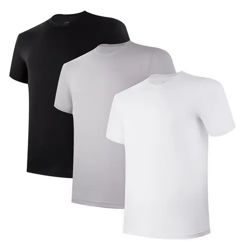 BAMBOO COOL Men's 3-Pack Short-Sleeve Crew Neck Plain Bamboo Fabric Undershirts - Stretchy, Moisture-Wicking, Soft, Breathable, Silky, Sweat-Dry Fast, Tag-Free, Fitted Basics Tops for Summer Comfortable Fit