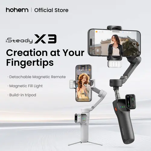 Hohem iSteady X3 Folding 3-Axis Cellphone Gimbal Stabilizer for iPhone 17 Series & Android, Electronic Gadgets Accessory with Detachable Remote, Built-in Tripod, Extendable Rod, Portable Mobile Vlog Selfie Stand