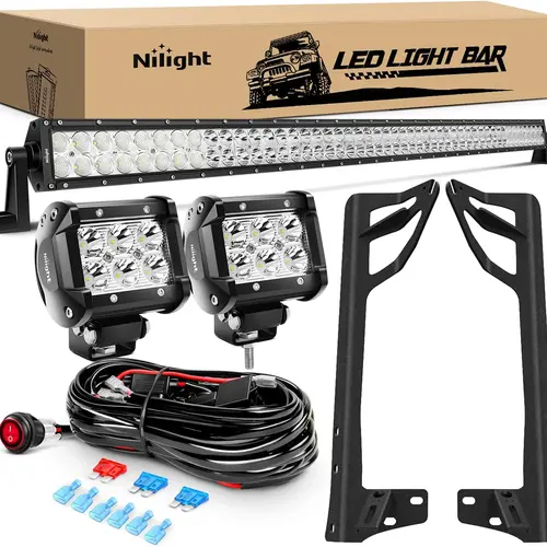 Nilight 52Inch Led Light Bar Spot Flood 2Pcs 18W 4Inch Spot LED Pods Windshield Frame Mounting Bracket on Wrangler JK 2007-2017 with Off Road Wiring Harness- 3 Leads Car Accessories  dealsforyoudays, Led Work Light, Cars Accessories