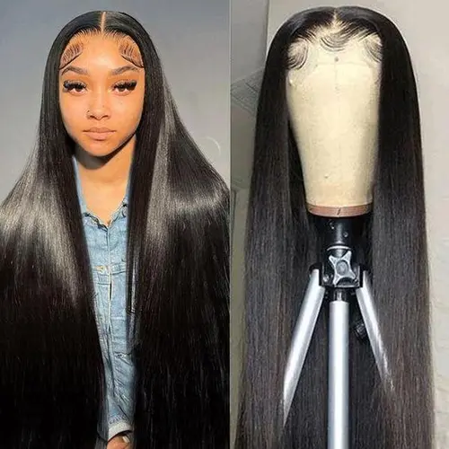 13X6 HD Transparent Straight Lace Front Wigs For Women 180 Density Natural Black Human Hair Lace Frontal Wig Pre Plucked Hairline
