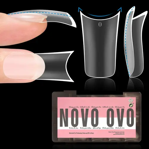 NOVO OVO Extra Thick Duck Feet Nail Tips, DIY Medium Length Full Cover Press-On Acrylics with Moon Curve, Pre-Etched Matte Flare Wide French Soft Gel Extensions (15 Sizes, 150 Pcs)【EXCLUDES: Light, Glue, Builder Gel】