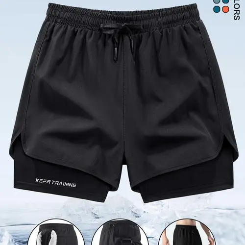 Men's Beachside Fashion Plain Two-In-One Sportswear Shorts, Quick-Dry Running Training Pants, Casual Fit, Made in China