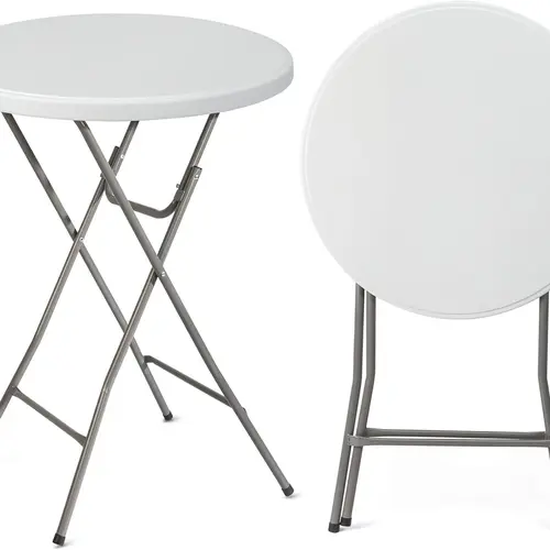 VINGLI Plastic Folding Round Bar Height Table (23.5/32"), HDPE Material with Gray Metal Finish, Outdoor Furniture for Backyard Oasis, Cafes, 1 Pack (White/Black),home decor,camping essentials