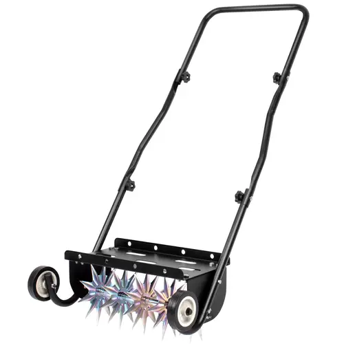 18-Inch Push Spike Aerator, Heavy Duty Rolling Lawn Aerator, Rotary Spike Lawn Aerator, Manual Lawn Aeration Equipment with Steel Handle, Suitable for Lawn, Garden, and Yard Grass Aeration
