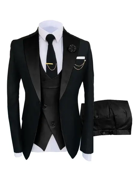 Men's 3-Piece Suit Set - Double Breasted Blazer, Vest & Pants for Weddings and Formal Events Casual Suit Wedding Suit Pocket Suit Men's Three-Piece party suits business casual Tuxedo Black Classic
