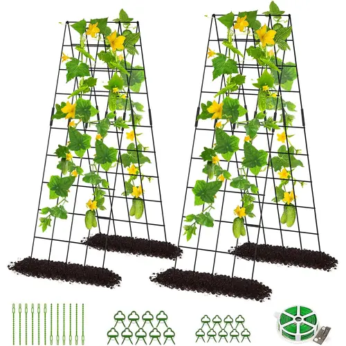 ABORON 2 Pack Cucumber Trellis - A-Frame Outdoor Garden Trellis for Raised Beds, Single & Double-Side Grow Climbing Plants, with Plant Support Clips, Twist Ties, Plastic Ties