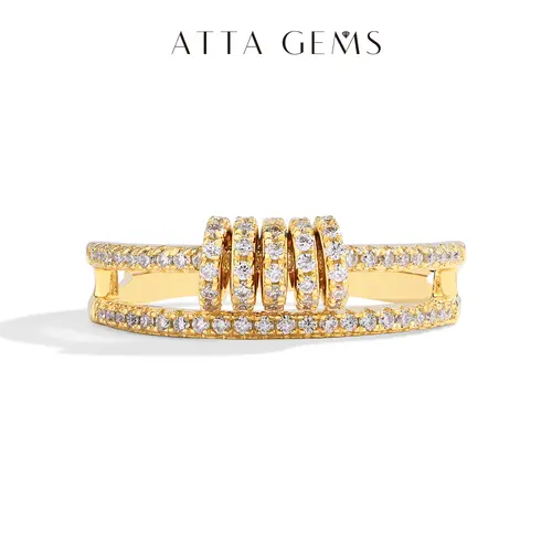 ATTAGEMS Unisex 925 Sterling Silver Full Synthetic Fine Moissanite Bridal Ring - Handmade Circle Halo Fashion Engagement Ring for Women, Gift Jewelry R221