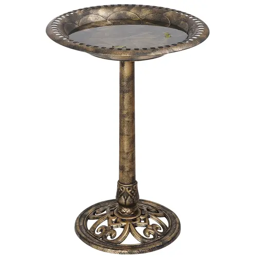 Segawe 28in Brass Pedestal Bird Bath - Antique Effect Design Rustic Finish Resin Bird Supply, 4.4lb Low-Maintenance, 20”(dia)x3”(depth) 0.8gal(3.03L) Clean Wipe&Rinse Bowl, Frostproof Portable Backyard Garden Decor