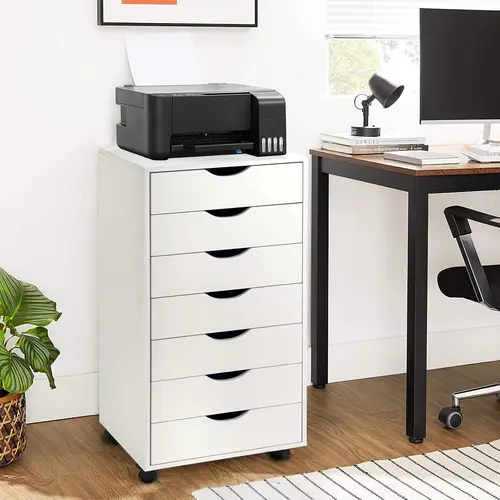 VOWNER 7-Drawer Storage Organizer, Tall Chest of Drawers with Caster Wheels, Alex Drawers File Vanity Storage for Makeup, Home Office, Bedroom