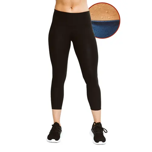 Sweat Shaper Women's Sauna Leggings Compression High Waist Yoga Pants Thermo Sweat Capris (Black)