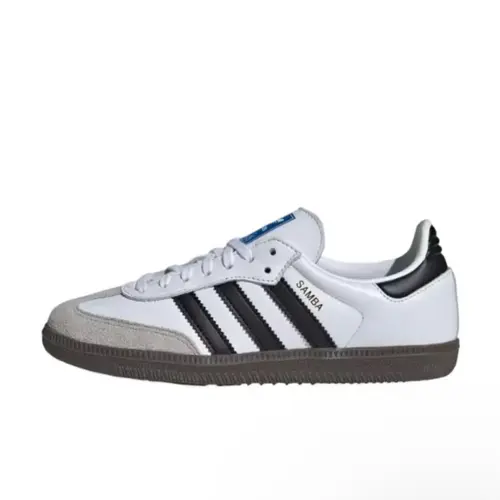 Adidas Samba OG Cloud White Core Black Women's Youth Closed Training Sneakers - Narrow Fit, Rubber Sole, Stripes, Traction Grip - Athletic Shoes for Running Fitness & Casual Fashion Wear
