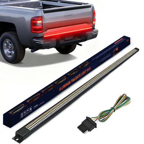 Nilight 60" Aluminum Frame Triple Row LED Tailgate Light Bar, 1200 LEDs, Red Running Brake & Sequential Turn Signals, White Reverse Strobe, Trailer Light Kit, Truck & Semi Truck Accessories, Father's Day Gift
