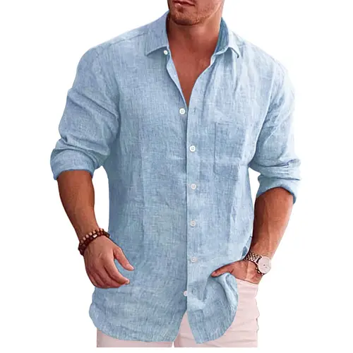 COOFANDY Men's Shirts Casual Button Down Shirt Long Sleeve Linen Chambray Shirt Gift Ideas