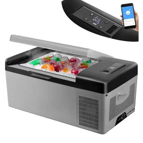 【Back to School】VEVOR 12V Portable Mini Fridge with APP & Touch Screen Control, -4℉-68℉ Electric Compressor Cooler, 12/24V DC & 110-240V AC, 45° Tilt Stable for Camping, Fishing, Boats Use
