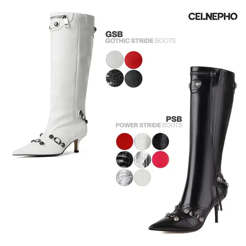 CELNEPHO Gothic Boots for Women Knee High Boot Pointed Toe Metal Rivet Tassel Stiletto Kitten Heel Zipper Closure Comfy Easy Pull On Dressy Party Date Gift Wedding Casual Goth Cosplay Fall Fashion Long Tall Shoes