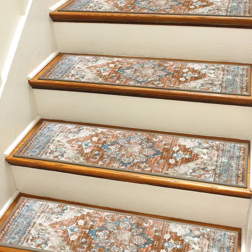 [Back to School] HEBE Self-Adhesive Floral Print Traditional Carpet Stair Runner for Wooden Steps, 8"x30" Indoor Peel-and-Stick Non-Slip Stair Treads, Sturdy, Reusable, Easy to Install, Cleanable, Wrinkle Resistant, Ideal for Home Decor Items