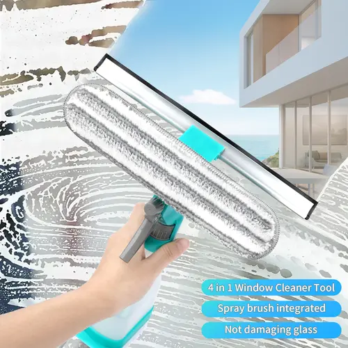 Window Cleaning Tool with Spray Bottle 4-in-1 Set Multi-Purpose Rubber Squeegee and Microfiber Cleaning Head for Dirty Indoor Glass Cleaner cleaning supplies and tools,household essentials,housekeeping cleaning supplies