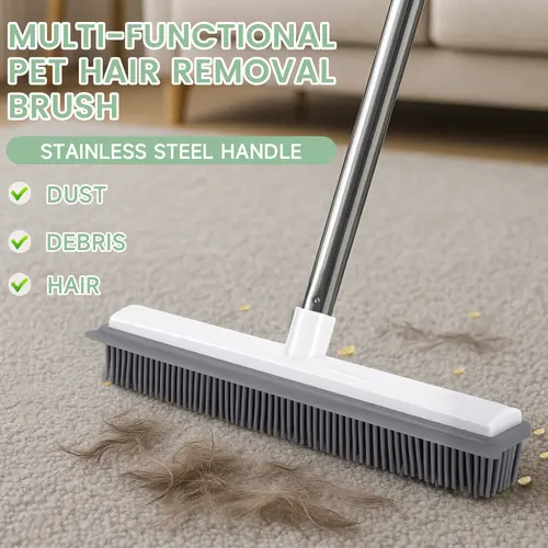 Pet Hair Remover Broom Rubber Carpet Rake with Stainless Steel Handle, Floor Squeegee Broom for Tile Carpet Pet Hair Removal Cleaning Tools cleaning supplies and tools,household essentials,housekeeping cleaning supplies