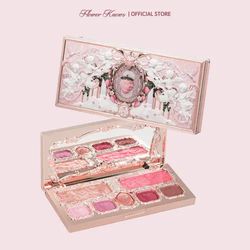 Flower Knows Strawberry Cupid Collection All-In-1 Cosmetic Palette - Matte, Shimmer, Silky High-Pigment Long-Lasting Powder, Honey Brightening Blush, Glitter Palette, All Over Glimmer, Radiant Soft Glam Makeup Products (Office, Travel) #tiktokshopback