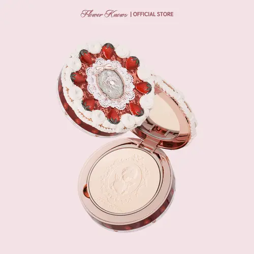 Flower Knows Strawberry Cupid Collection Pressed Setting Powder - Oil-Controlling Compact Beauty Product for Adults, Flawless Matte Finish, Long-Lasting Daily Cosmetic with Mirror, Mica Powder Infused, #tiktokshopbacktoschool, #sohochic