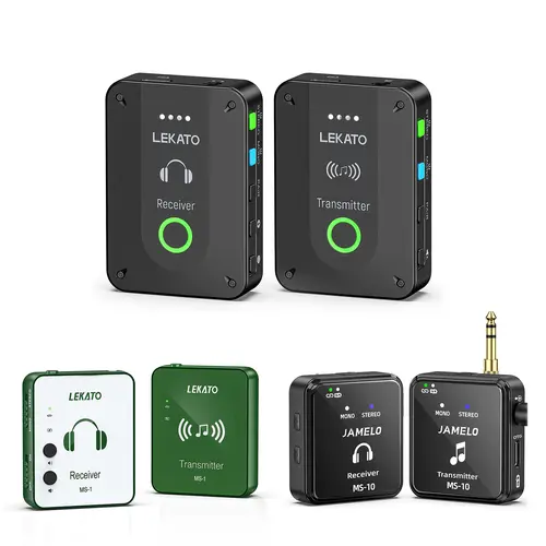 LEKATO MS-2 Wireless In-Ear Monitor System - 2.4G Low Latency Audio System with Transmitter, Beltpack Receiver, Auto-Pairing, 1-to-More, Mono/Stereo Switch, Wireless Headset Audio for Band Singers