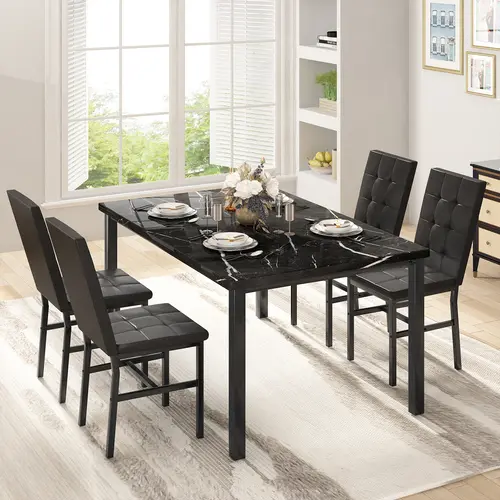 Recaceik 5-Piece Dining Room Table Set for 4 - Faux Marble Dinner Table & 4 Comfy Chairs - Small Breakfast Nook Table Set - Luxury & Durable Design Modern Ergonomic Living Room Furniture summervibes