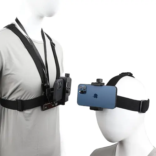 NextQube Chest Mount Harness Holder - Smartphone/Cellphone Strap Clip, Camera Mount Accessories Compatible with iPhone, Samsung, GoPro 13/12/11/10/9/8, DJI Osmo & Most Cell Phones, Action Cameras for POV/VLOG, Chest Mounted Mount