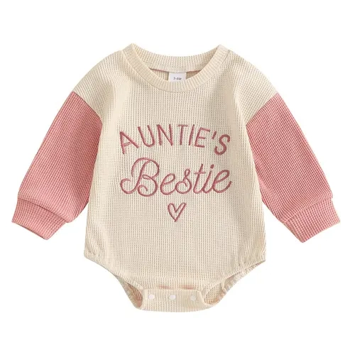 Infant Baby Girl Aunties Bestie Sweatshirt Romper Color Block Waffle K