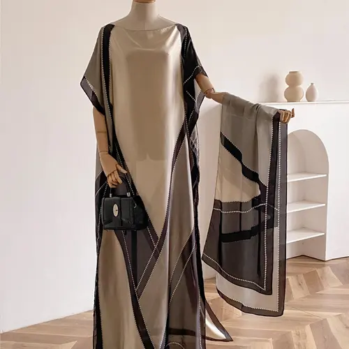 Women's Elegant Soft Kimono Beach Cover Up Dress & Scarf Set, Casual Trendy Long Kaftan Dress & Scarf for All Seasons, Fashionable Accessories for Women, Summer Beach Coverups