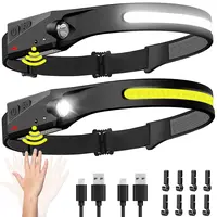 BIAT Headlamp Rechargeable 2PCS, 230° Wide Beam Head Lamp LED with Motion Sensor for Adults - Camping Accessories Gear, Waterproof Head Light Flashlight for Hiking, Running, Repairing, Fishing, Cycling