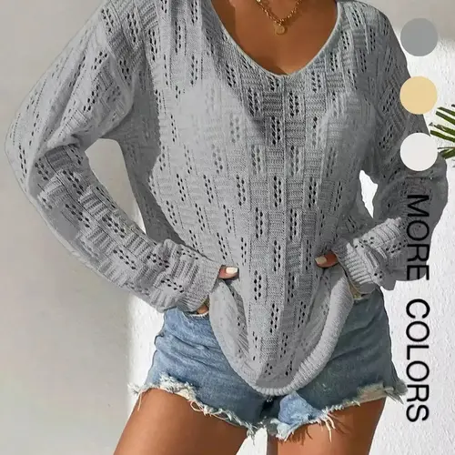 Girl Hole Lazy Style Full Sleeves Jumpers Tops Hollow Out Sexy Women Fashion Casual Basic Streetwear Femme Knitwear Sweaters Pullovers Long Sleeve Womenswear