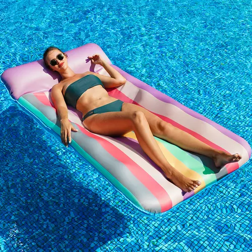 Oversized 72" Fabric-Covered Pool Float with Headrest – Inflatable Lounge Chair for Adults, Perfect for Pool Parties & Relaxation (Measures 72"x36") Water Floating Mat pool floats for adults