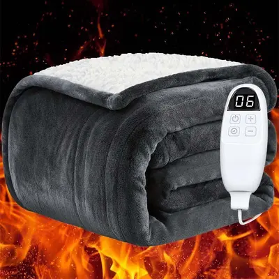 AUKFA Heated Blanket Throw Full Twin Soft Flannel Sherpa Electric Blanket 6 Heat Levels 8 Hours Timer Auto Off Fast Heating for Home Office Use - Heater