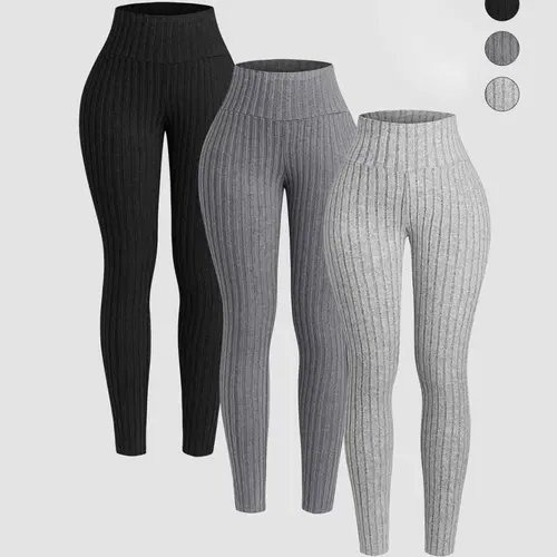 Women's Fall Winter Fleece Lined Thickened Cozy Ribbed High Waist Slim Fit Long Pants, Fashion Versatile Solid Color Casual Trousers, Autumn Casual Pants