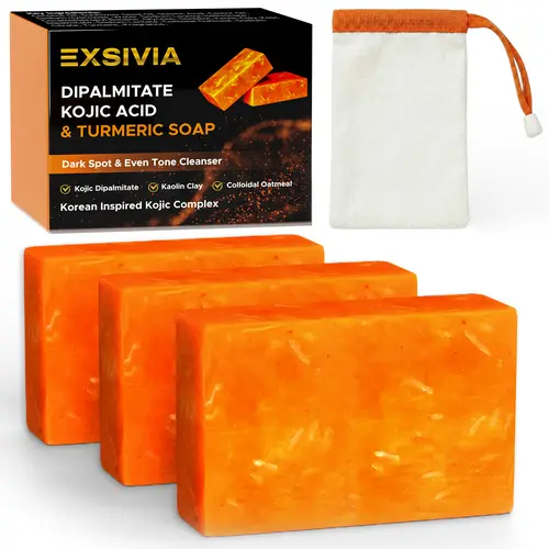 Kojic Acid Dipalmitate & Turmeric Soap Bar for Dull & Uneven Looking Skin, Deep Cleansing Without Dryness, Helps Reduce Body Odor, with Colloidal Oatmeal, Kaolin Clay & Shea Butter, Sulfate-Free Face and Body Cleanser
