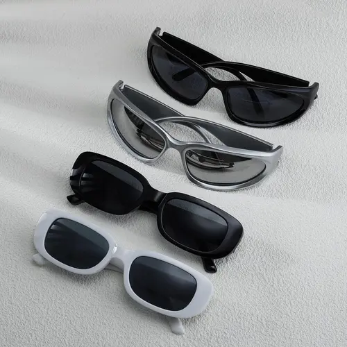 Men's Vintage Cat Eye Rectangle Frame Sunglasses, Trendy Casual Sun Protection Sunglasses for Everyday Use, Fashion Accessories for Outdoor Activities, Rectangular Shades, Casual Stylish Glasses