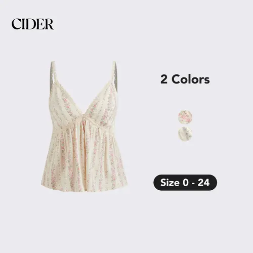 Cider Cotton-blend V-neck Floral Cami Top