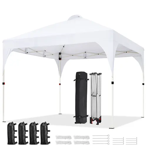 Yaheetech 10x10 ft Pop Up Canopy Tent, Portable Sunshade with UPF 50+ UV Protection and Vented Top, Adjustable Height, Polyester Beach Cabana for Parties with Wheeled Bag, Sunshade Canopy, Portable Awnings, Lightweight Canopy