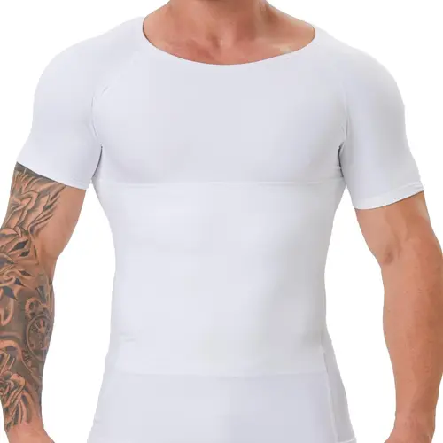 Men's Solid Color Compression Waist Control Stretchy Shapewear Tee, Breathable Comfortable High Stretch Shaper T-shirt for Daily Wear, Men's Shapewear Top for All Seasons, Shaping Tops, Shapewear Body Sculpting