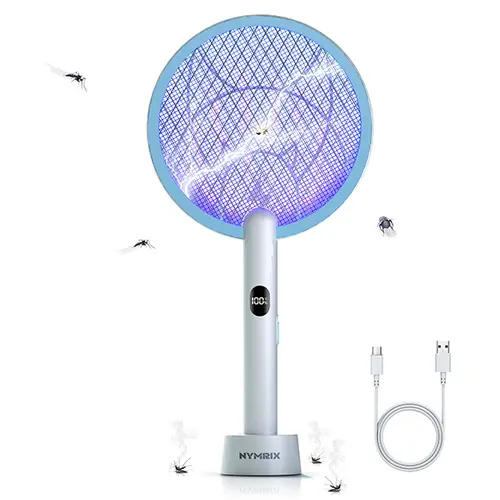 Handheld Electronic Mosquito Zapper - 4100V Cordless Electric Fly Swatter, 1800mAh Rechargeable Batteries, Auto/Purple Light, 3-Layer Safety Mesh Cover, Blue, for Indoor/Outdoor Household Use, Auto Mode,back to school,back to school haul