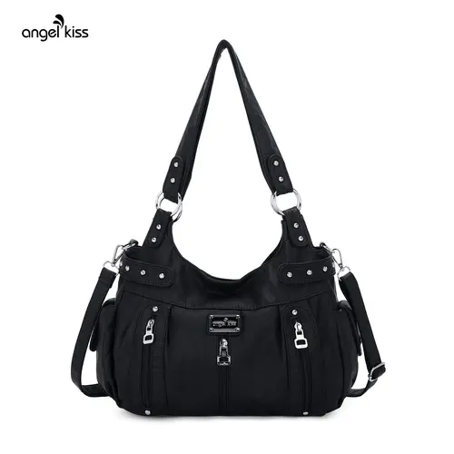 Angel Kiss Bag - Women's Vintage Washed PU Leather Large Adjustable Crossbody Purse, Casual Everyday Hobo Tote Handbag Shoulder Bag, Ideal for Gifts & Women's Accessories, Bags tiktokshopbacktoschool,back to school,back to school haul